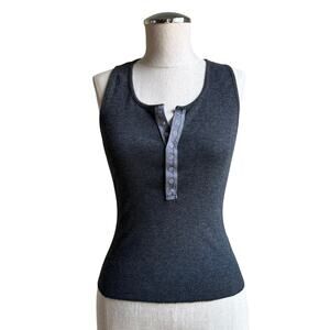 Intimately Free People Ribbed Henley Tank Top Charcoal Gray Sleeveless XS Y2K